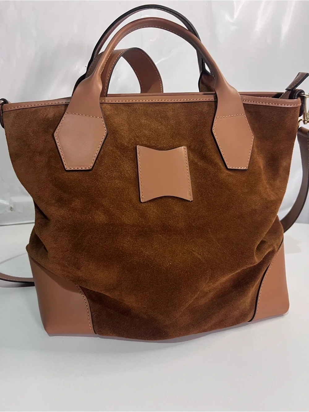 Structured Suede Tote in Warm Cognac